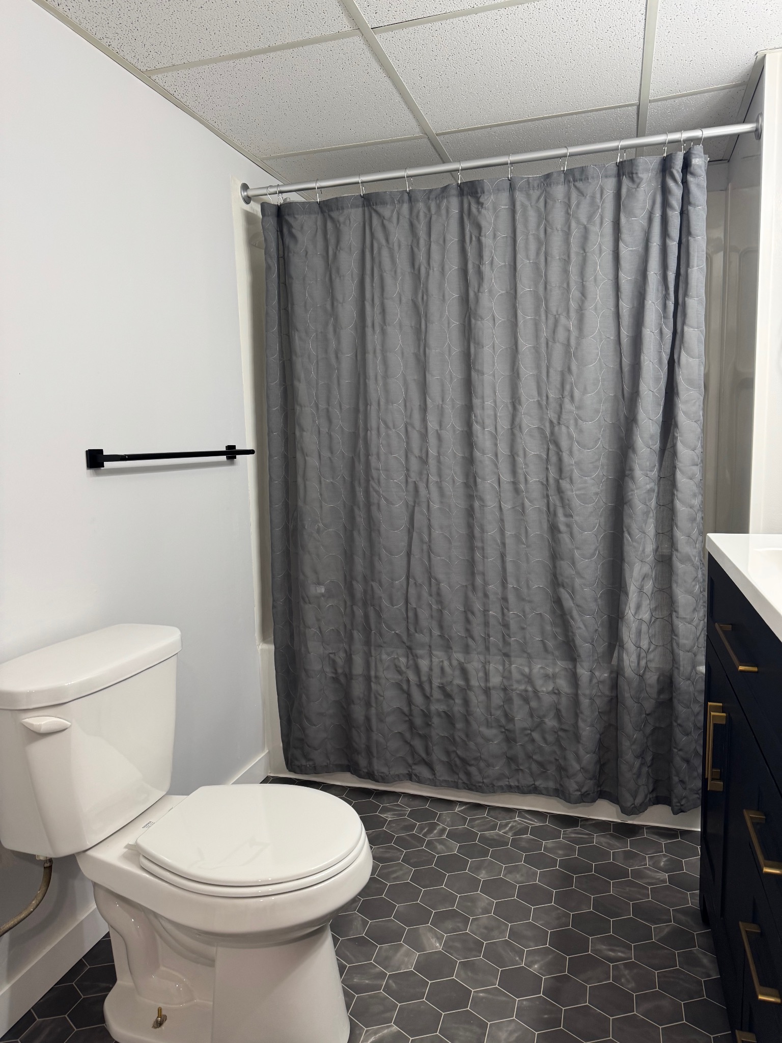 Shower and toilet in the Lower Suite bathroom