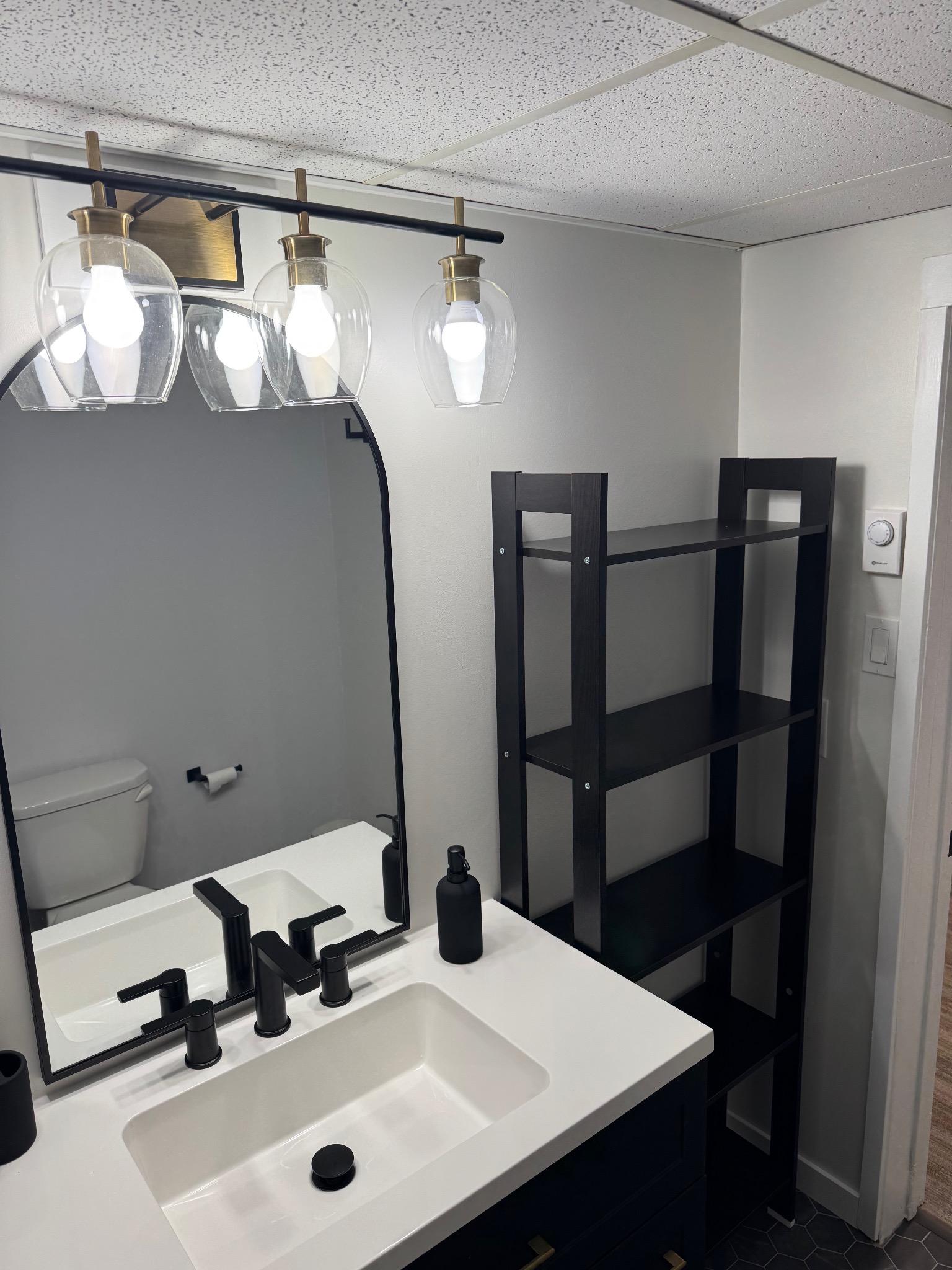 Vanity and storage in the Lower Suite bathroom
